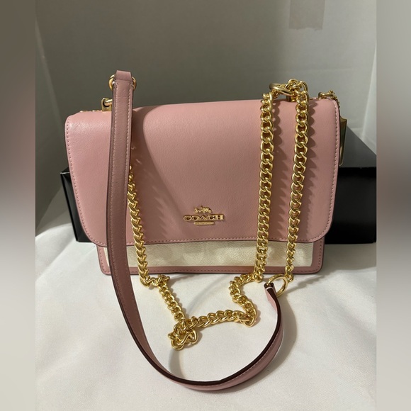 Coach Handbags - Coach Pink and Cream Leather Shoulder Bag with Gold Chain